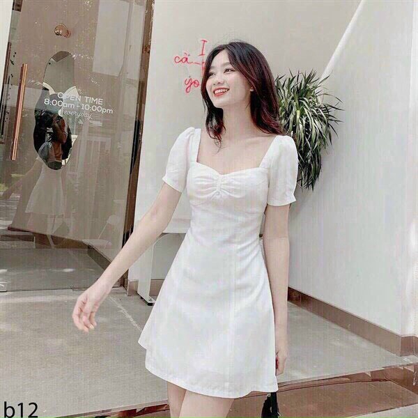 Đầm Váy Nữ, Đầm Tay Ngắn, Đầm Có Mút Ngực Chất Liệu Kate, Đầm Dự Tiệc, Đi Chơi