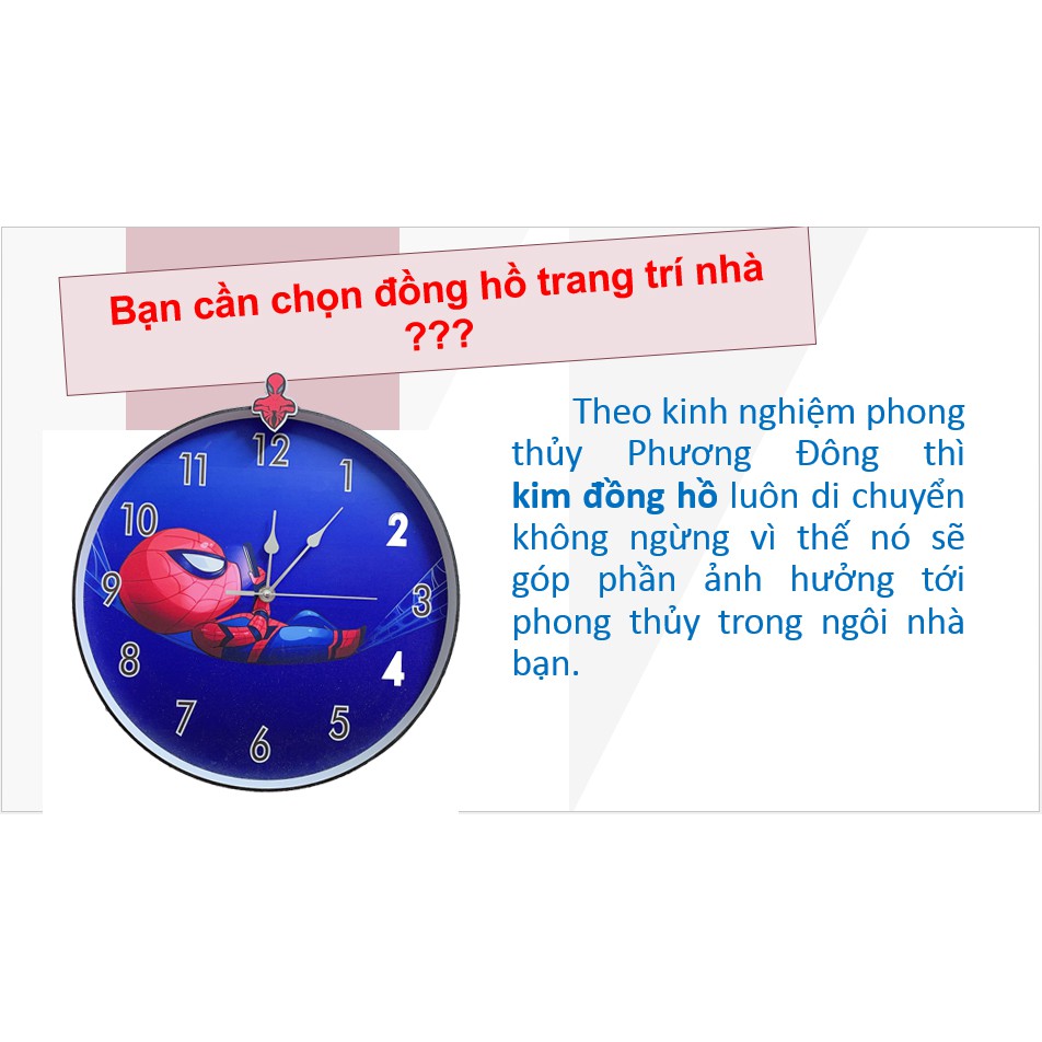 Đồng Hồ treo tường kim trôi Người Nhện Xanh - kim trôi chạy êm ái không gây ra tiếng ồn phù hợp với gian phòng của bạn