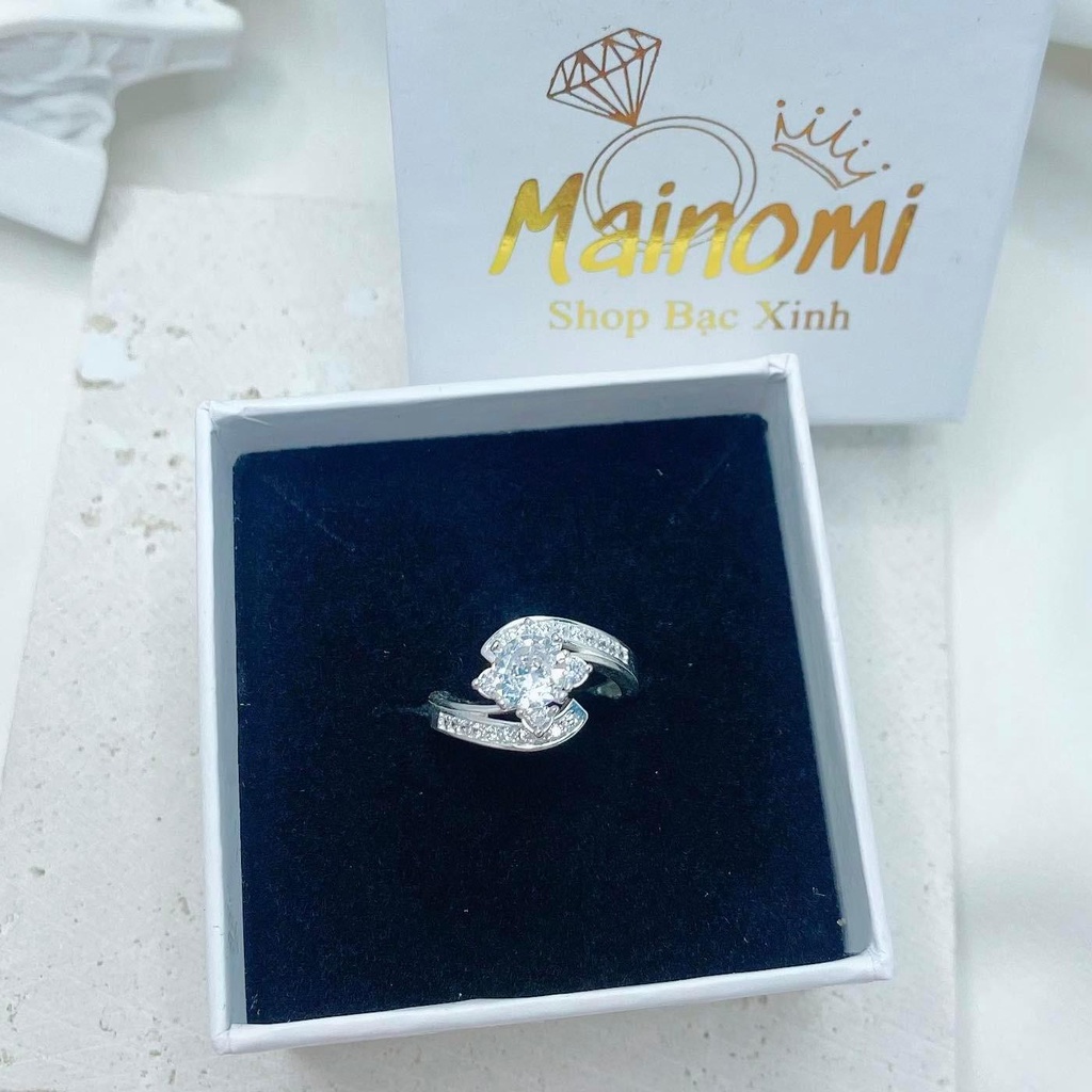 Nhẫn nữ viền vặn chéo ôm đá cao cấp MAINOMI mã kèm quà tặng, sang xịn quý phái món quà vô giá của phái nữ