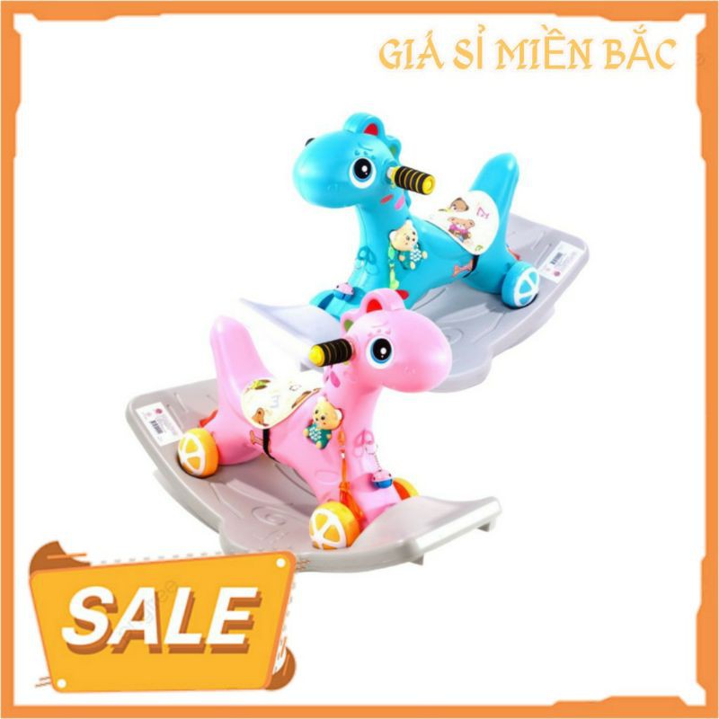 Ngựa Bập Bênh có đèn có nhạc có bánh xe 2in1 Loại 1 (kèm chuông lục lạc )
