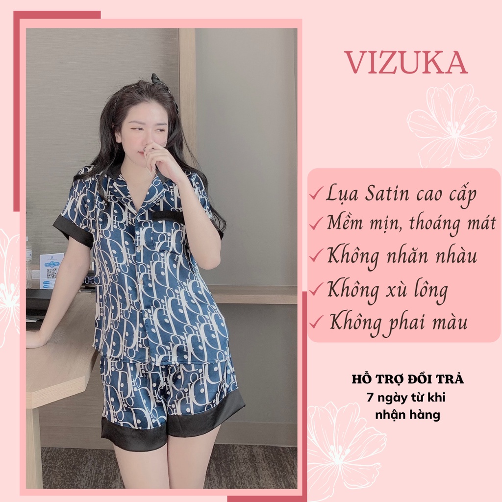 Đồ bộ pijama lụa satin thiết kế quần đùi họa tiết cute siêu mát VIZUKA