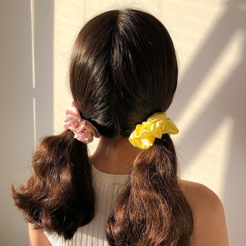 Dây Buộc Tóc - Cột Tóc Scunchies Vải Phi Bóng Trơn Nhiều Màu Thanh Lịch Siêu Hot