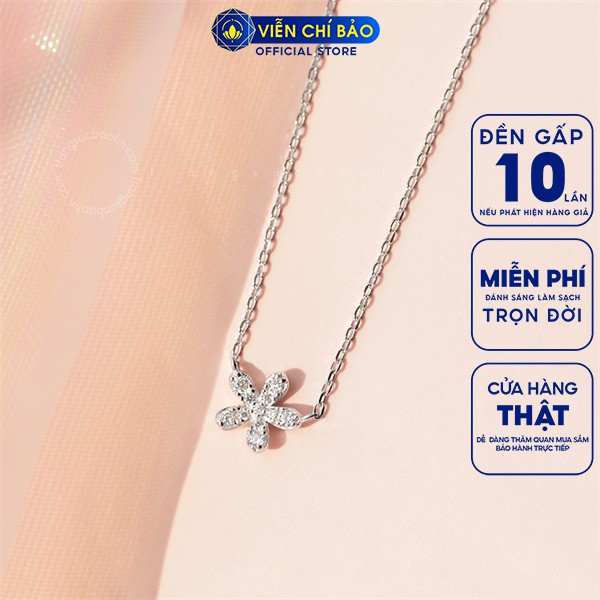 Dây chuyền bạc nữ hoa nhỏ đính đá chất liệu bạc Ý 925 thời trang phụ kiện trang sức Viễn Chí Bảo D400122
