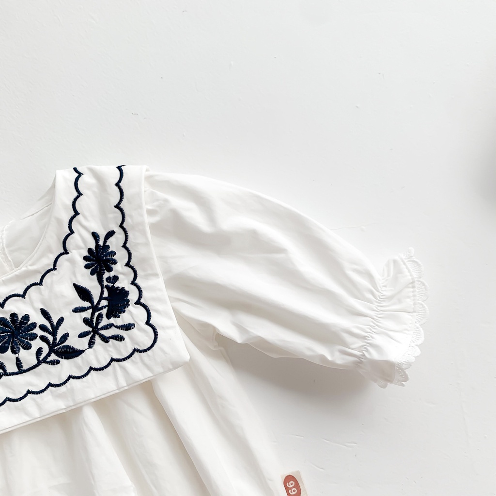 Áo Liền Quần Tay Dài Cổ Thêu Hoa Thời Trang Dễ Thương Cho Bé Gái Sơ Sinh