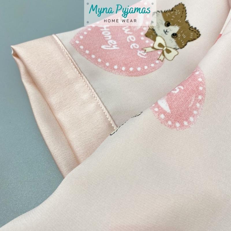 Bộ pijama lụa mặc nhà tay ngắn quần dài, chất lụa cao cấp mềm, mịn mát, không nhăn - MYNA PYJAMAS