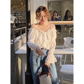 Áo kiểu trắng rớt vai tay bo🌟