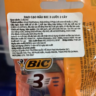 Dao cạo râu BIC 3 lưỡi bịch 2 cây