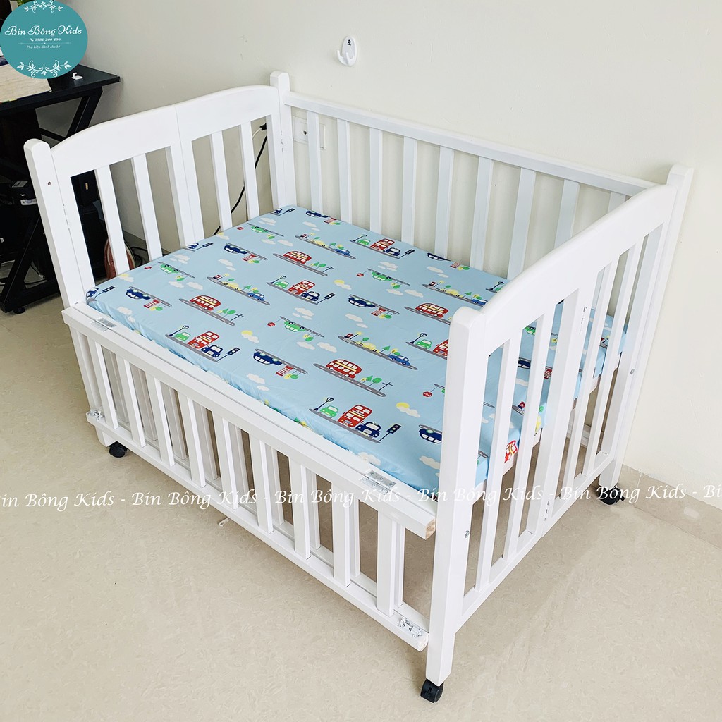 Ga Vải Bọc Đệm Cũi Cho Bé (Họa Tiết Oto) - Chất Liệu Thô Lụa Cao Cấp