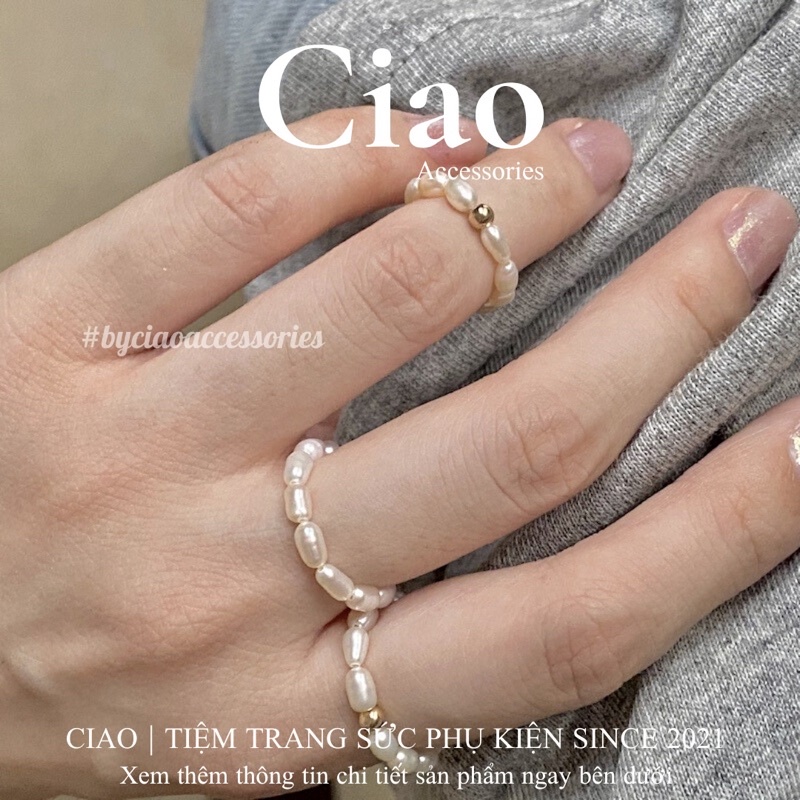 [HOẢ TỐC 1H] Nhẫn hạt trai nước ngọt kết hợp cùng hạt cườm nữ tính xinh xắn dễ phối Pearl Ciao