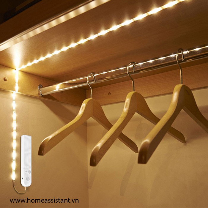 Bộ Đèn Led Dây Dài 3m Dùng Pin Cảm Ứng PIR Tủ Quần Áo DT03