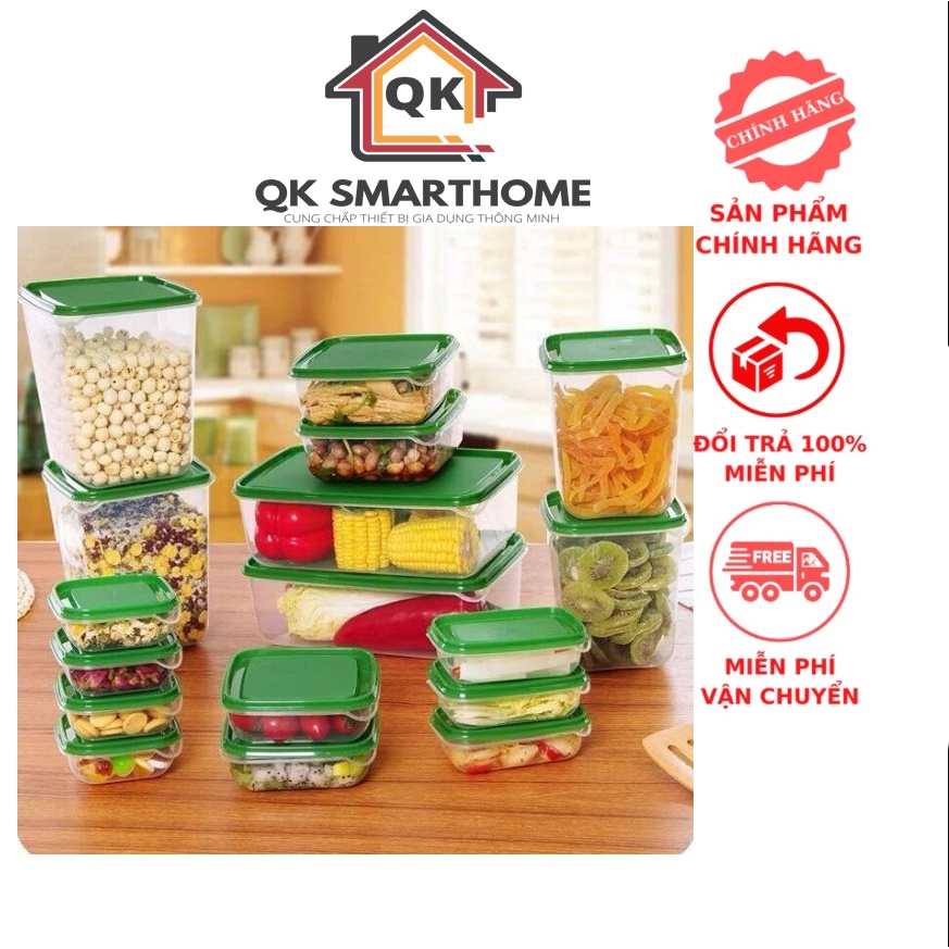 Bộ hộp 17 món hộp nhựa cao cấp đựng thực phẩm bảo quản tủ lạnh an toàn sức khỏe, đựng đồ ăn dặm cho bé