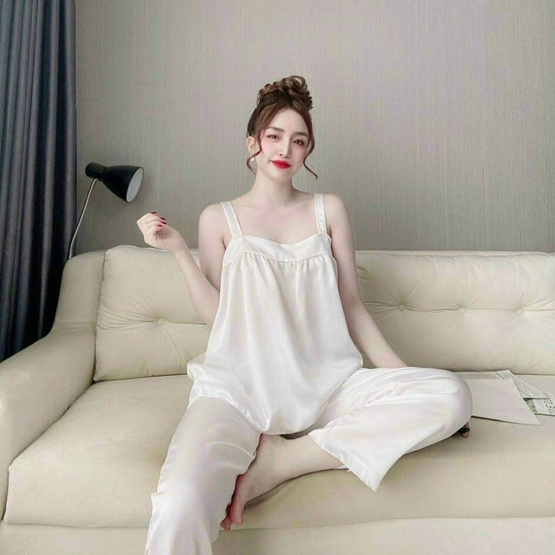Bộ đồ ngủ 2 dây chất lụa siêu thoáng mát, freesize cho 56kg đổ về | BigBuy360 - bigbuy360.vn