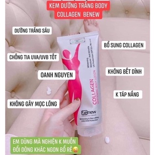 HOẢ TỐC 24/24 Kem Dưỡng Thể Trắng Da Nâng Tone Tức Thì Benew Collagen Whitening Body Lotion 200ml