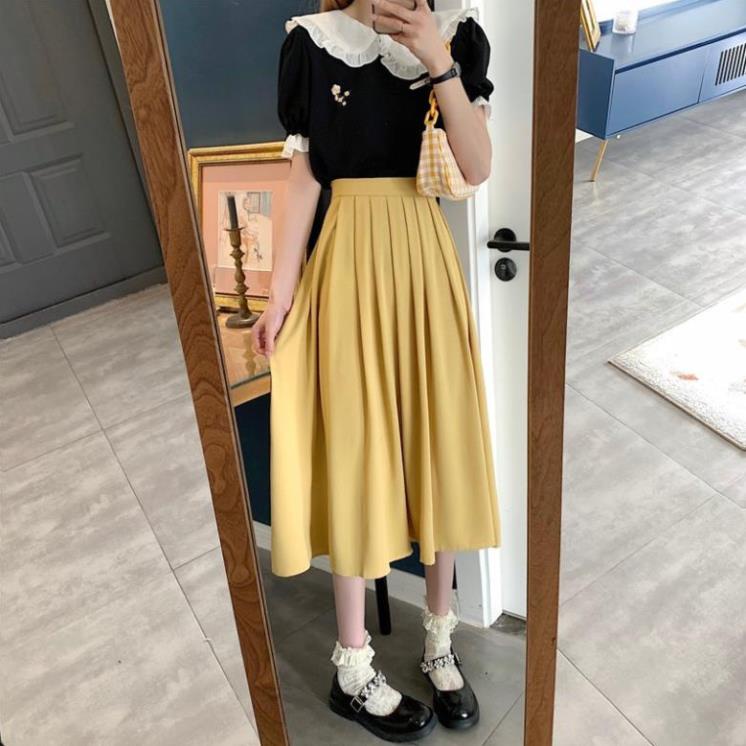 Yena Chân Váy Midi Chữ A Lưng Cao Xếp Ly Phong Cách Hàn Quốc Thời Trang Cho Nữ | BigBuy360 - bigbuy360.vn