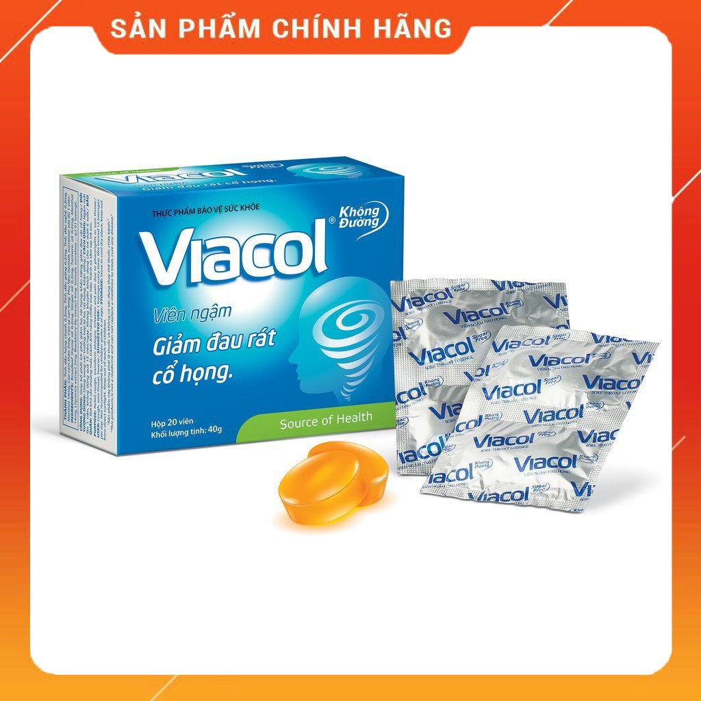 (Chính Hãng)_Kẹo Ngậm Viacol Không Đường_Giảm Đau Rát Cổ Họng_20 viên/hộp