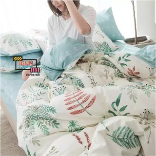 Bộ chăn ga gối cotton poly set 4 món nhập khẩu hoa cỏ biển xanh