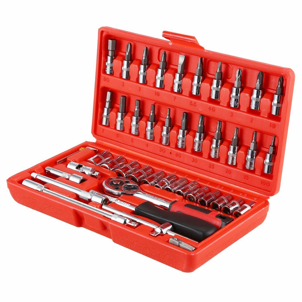 Bộ Dụng Cụ Mở Bu Lông Ốc Vít Sửa Chữa Ô Tô Xe Máy Đa Năng (46 chi tiết, mạ Chrome, chuẩn 1.4 inch) Store4girls