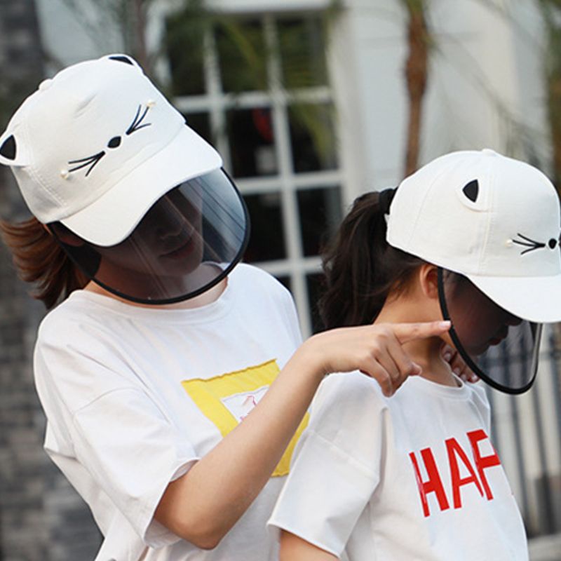 Mũ Lưỡi Trai Hình Tai Mèo Hoạt Hình Trong Suốt Chống Khạc Nhổ Có Thể Tháo Rời