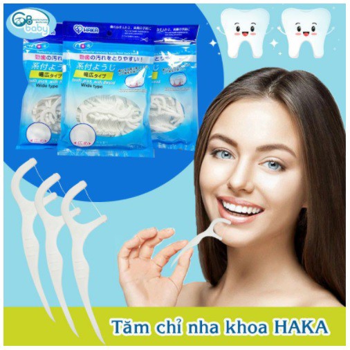 Tăm chỉ nha khoa Nhật Bản Sunny - Haka, gói 80 que, chăm sóc vệ sinh răng miệng. An toàn cho người sử dụng