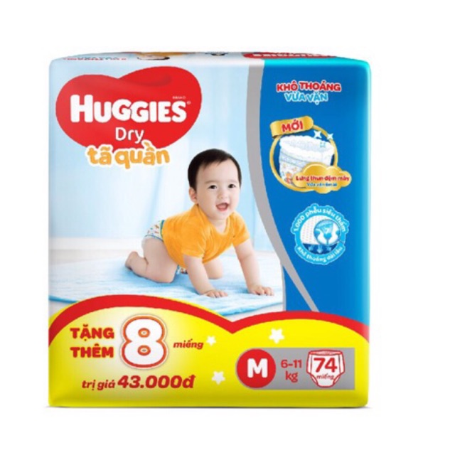 (Tặng 8 tã quần size M) Tã quần Huggies M74 Huggies