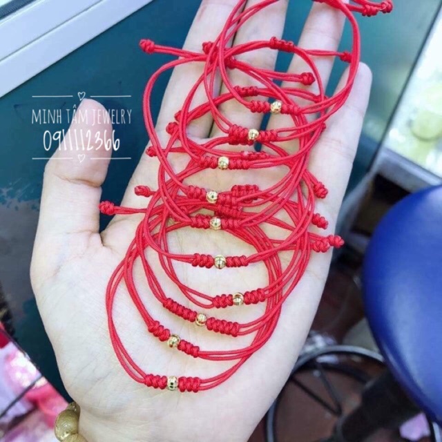 Vòng tay chỉ đỏ bi v.àng 10k may mắn-Minh Tâm Jewelry