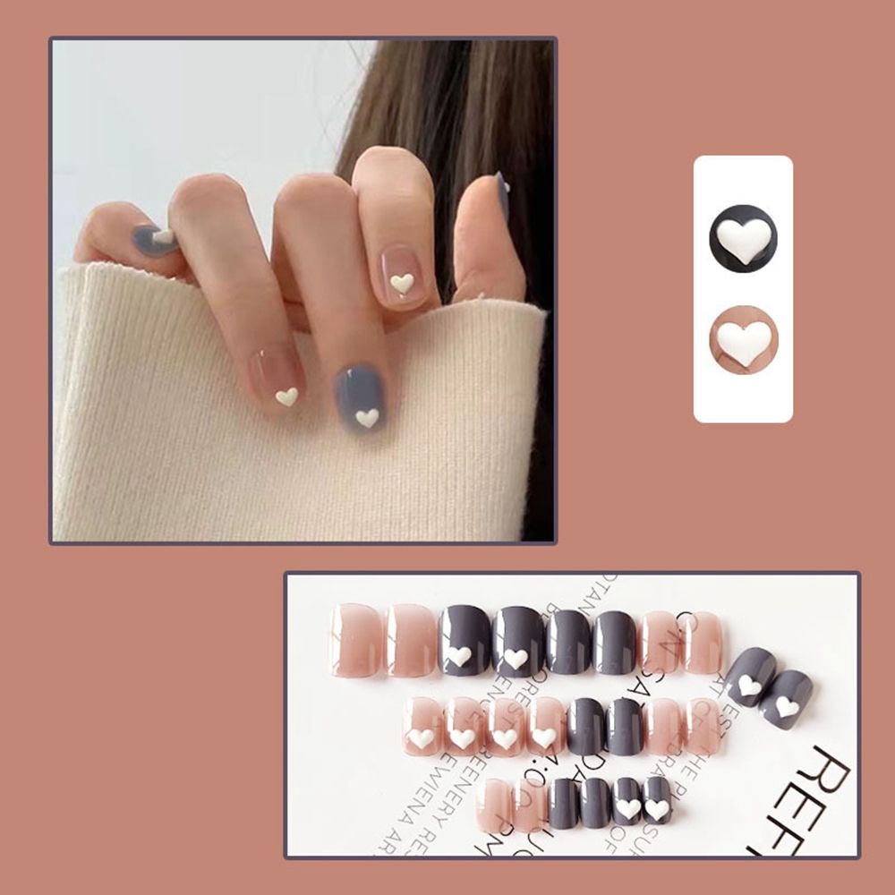 [Hàng mới về] Hộp 24 móng tay giả ngắn/ vuông/ tròn/ trái tim đính nơ xinh xắn có thể tháo rời sử dụng tiện lợi