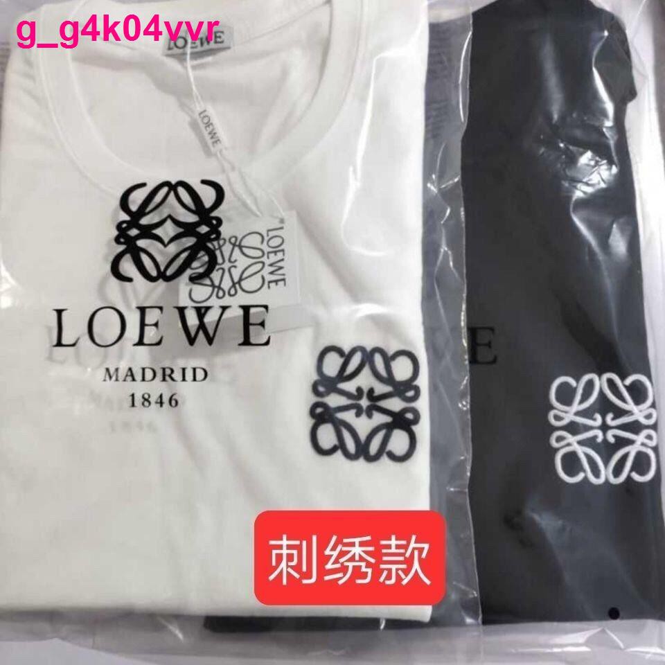 Summer Loewe triều in thêu logo cổ điển cotton rời nam và nữ áo thun cặp đôi tròn tay ngắn