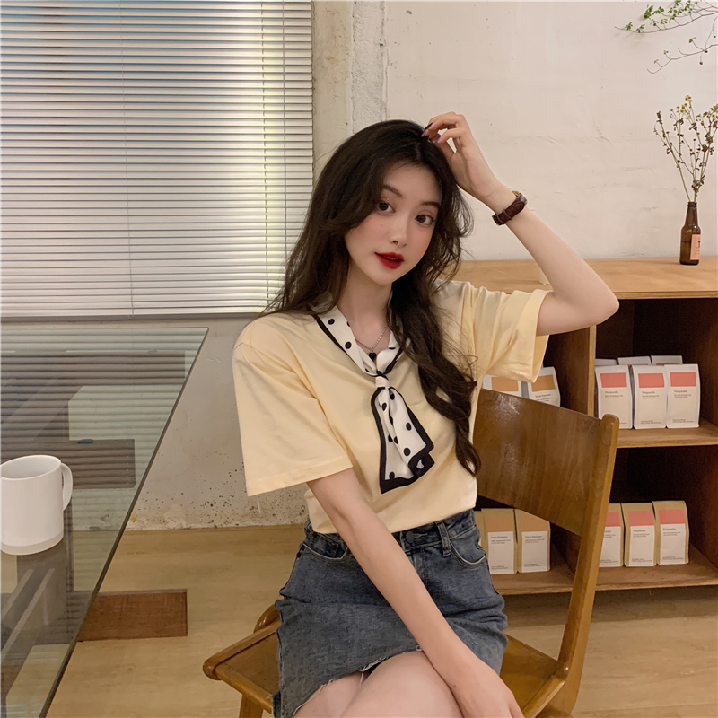 Áo thun ngắn tay cổ tròn thời trang Hàn Quốc cho nữ