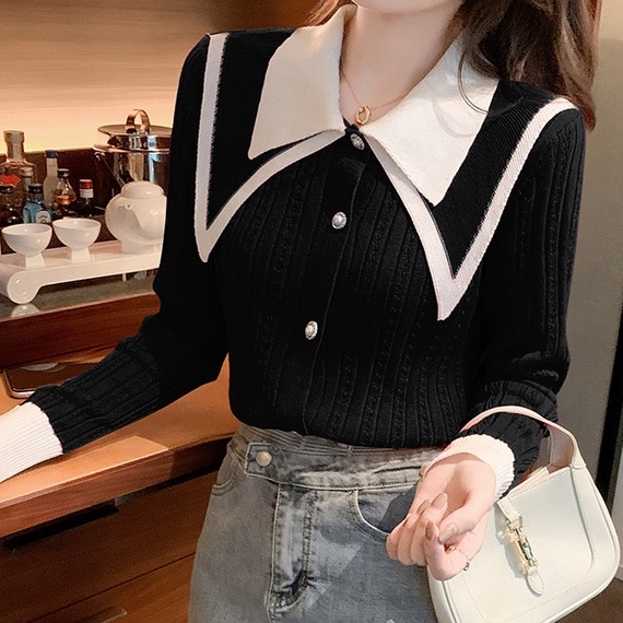 ZHELIHANGFEI Áo Khoác Cardigan Dệt Kim Cổ Búp Bê Xinh Xắn Cho Nữ