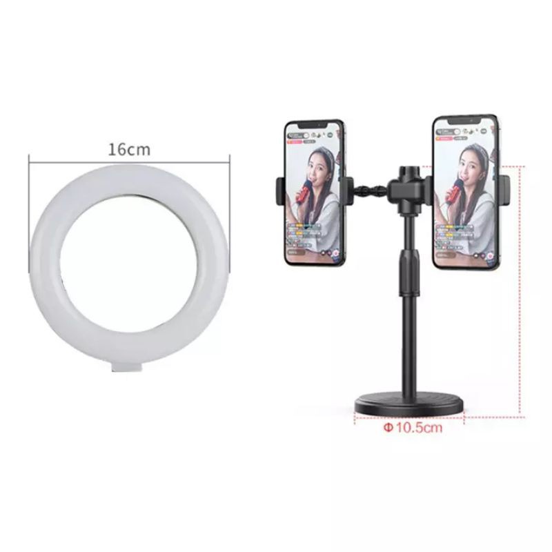 Đèn tròn livestream để bàn tăng giảm sáng 3 màu 2 kẹp điện thoại live stream quay video tiktok xem phim dạy học online
