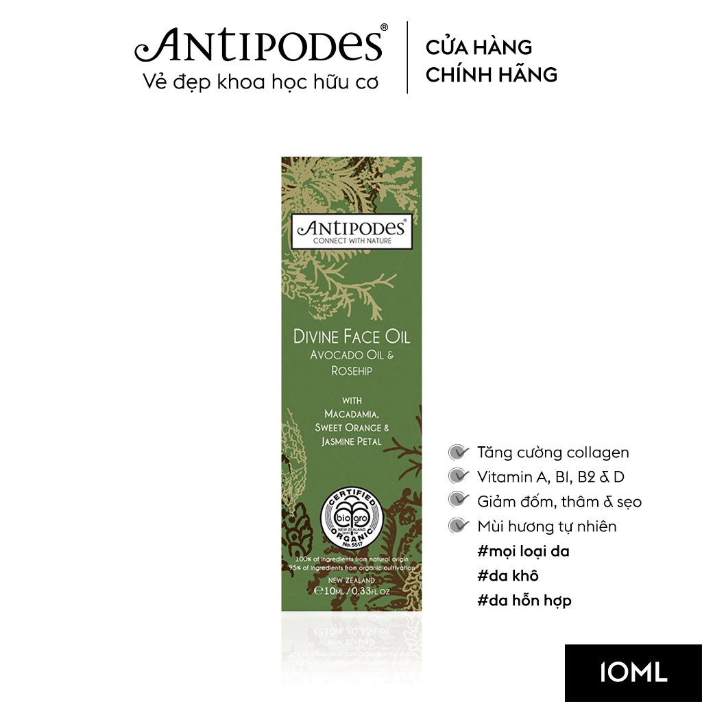 Tinh Dầu Dưỡng Da Mặt Antipodes Divine Face Oil Rosehip &amp; Avocado Oil 10ml