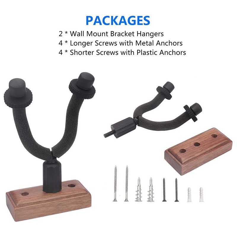 High Quality 2 Pack Guitar Hangers Wall for Acoustic Electric Guitar Bass
