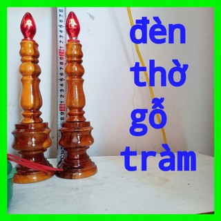 cặp đèn cầy bàn thờ đền thờ cúng gỗ tràm cao 25 cm màu vàng