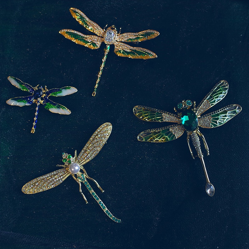 Trâm Cài Áo Hình Chuồn Chuồn Tráng Men Đính Đá