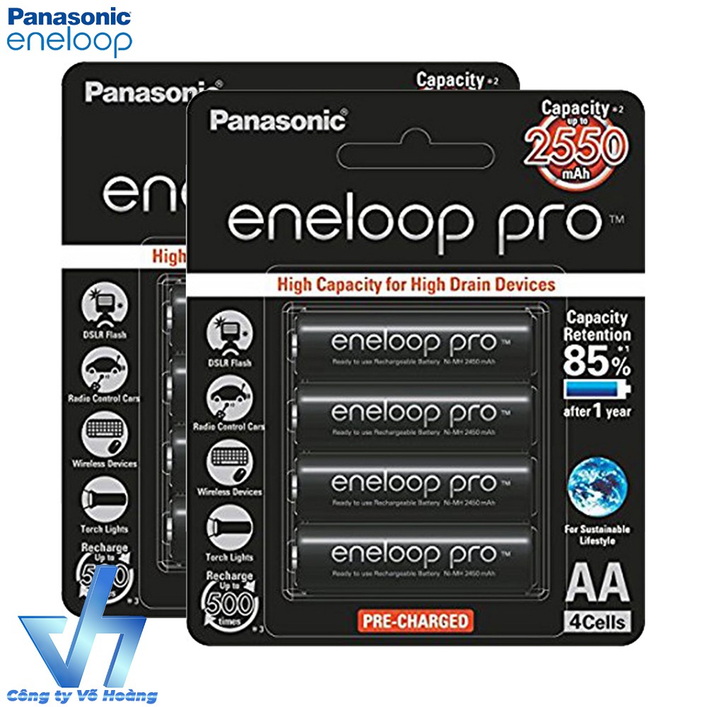 Bộ 8 pin sạc AA Panasonic Eneloop PRO 2550mAh JAPAN (Đen)