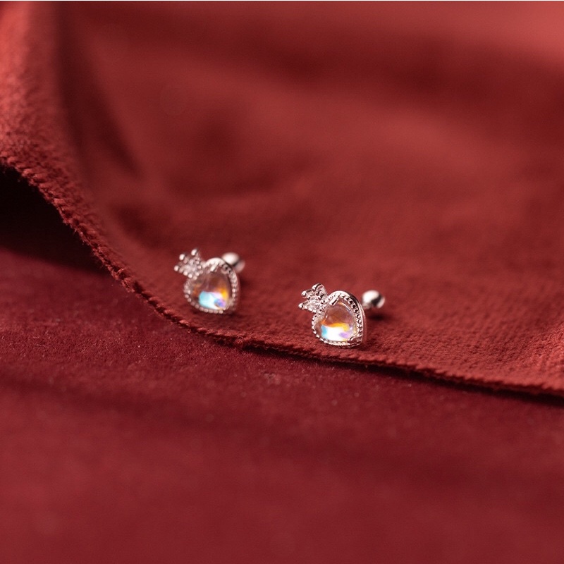 Bông tai bạc đá Moonstone Strawberry, khuyên tai bạc Moonstone Blackmeo đá nhân tạo