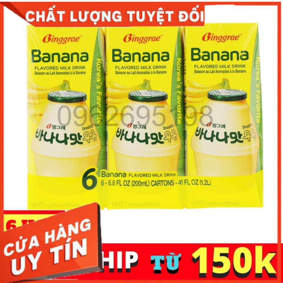 SỮA CHUỐI BINGGRAE HÀN QUỐC LỐC 6 HỘP 200ML