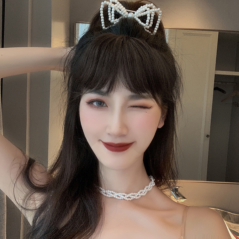 Kẹp Tóc Hình Nơ Lớn Đính Ngọc Trai Đơn Giản Thời Trang Phong Cách Hàn Quốc