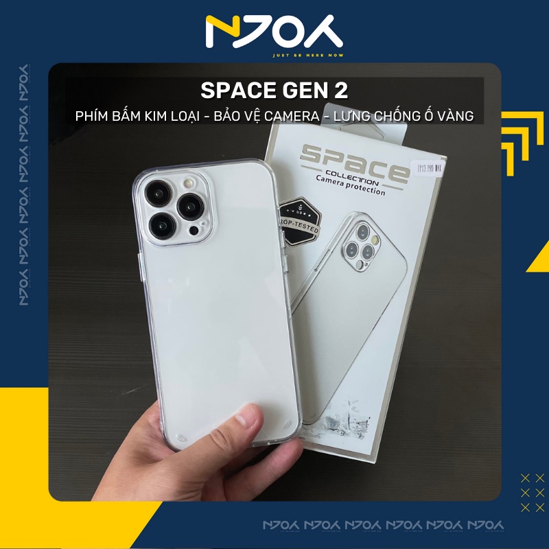 Ốp Trong Suốt Nút Bấm Kim Loại Bảo Vệ Camera Cho Điện Thoại IP11/12/13/14 Pro Max Space Gen 2 Njoyshop