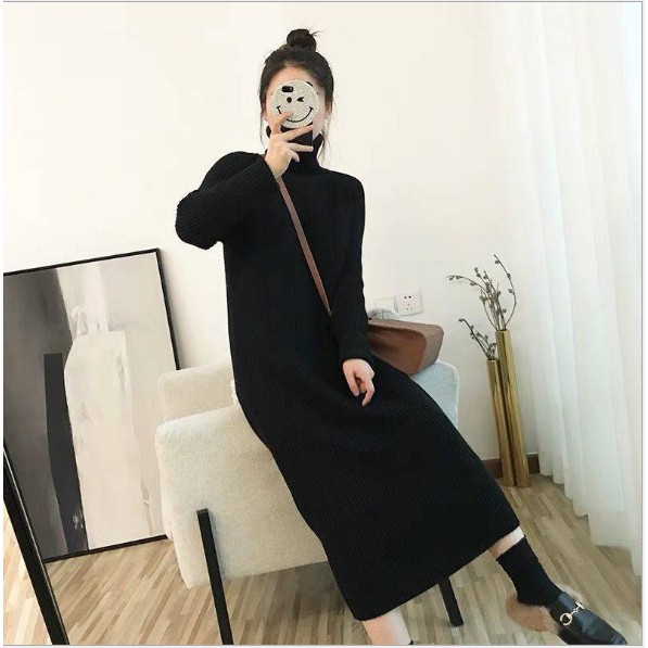 Váy len nữ phom suông dáng dài hàng quảng châu dày dặn chuẩn ảnh