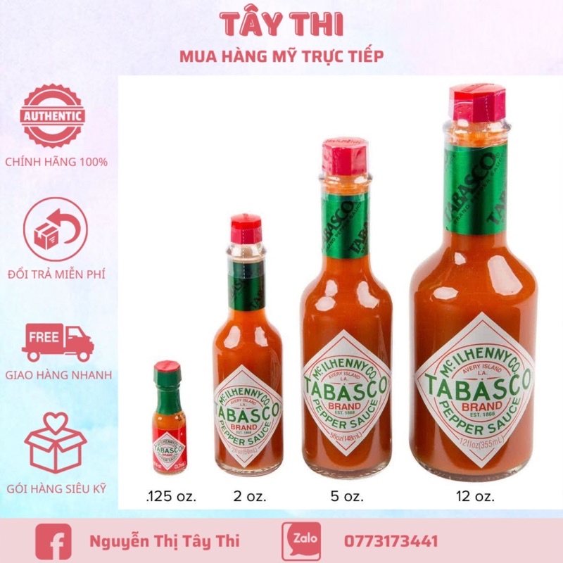 Bill Mỹ - Date 2026 Tương ớt Tabasco 60-355 / Pepper sauce tabasco 60-355ml của Mỹ