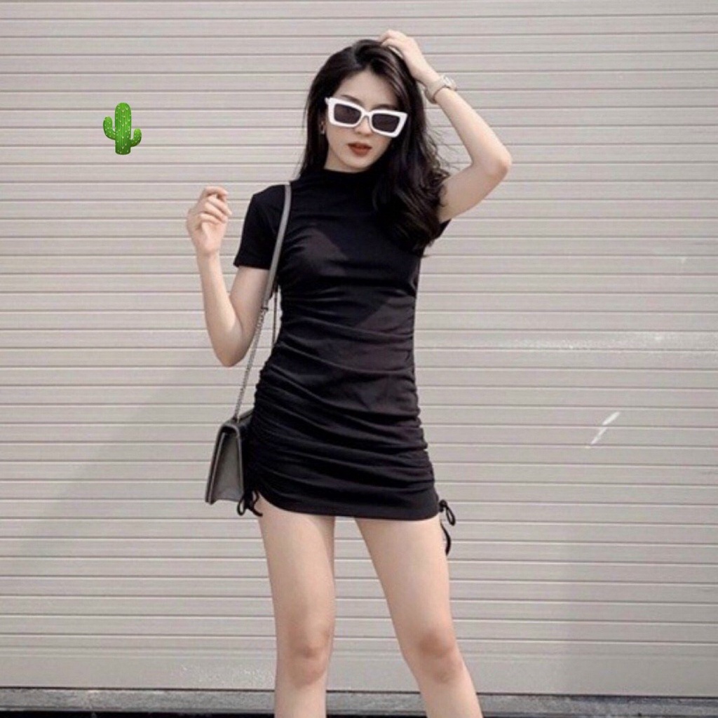 Đầm Body Trơn Rút Dây Ôm Nhún Thân Chất Vải Thun Gân Mềm Mịn - Anh Tài Shop