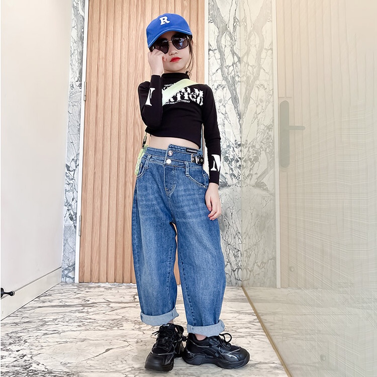 Set Áo Thun Tay Dài Phối Quần Jeans Thời Trang Mùa Thu Cho Bé Gái 5-6 Tuổi