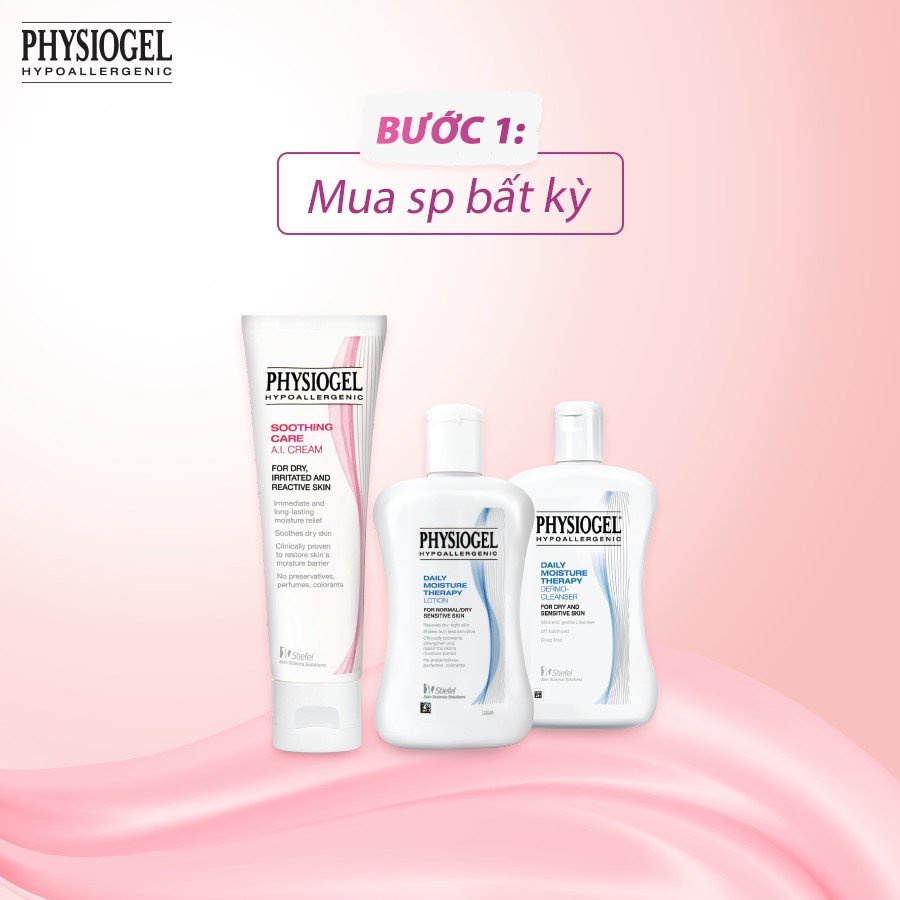 PHYSIOGEL HYPOALLERGENIC SOOTHING CARE A.I Kem dưỡng ẩm toàn thân an toàn cho trẻ sơ sinh CREAM 50ML