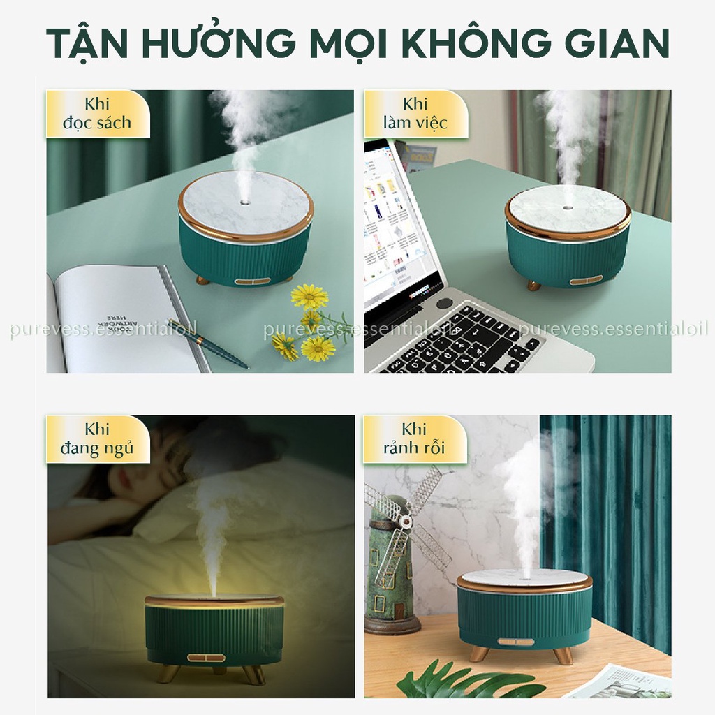 Máy xông tinh dầu Purevess 500ml - bảo hành 6 tháng, phun sương tạo ẩm, khuếch tán tinh dầu, thơm phòng