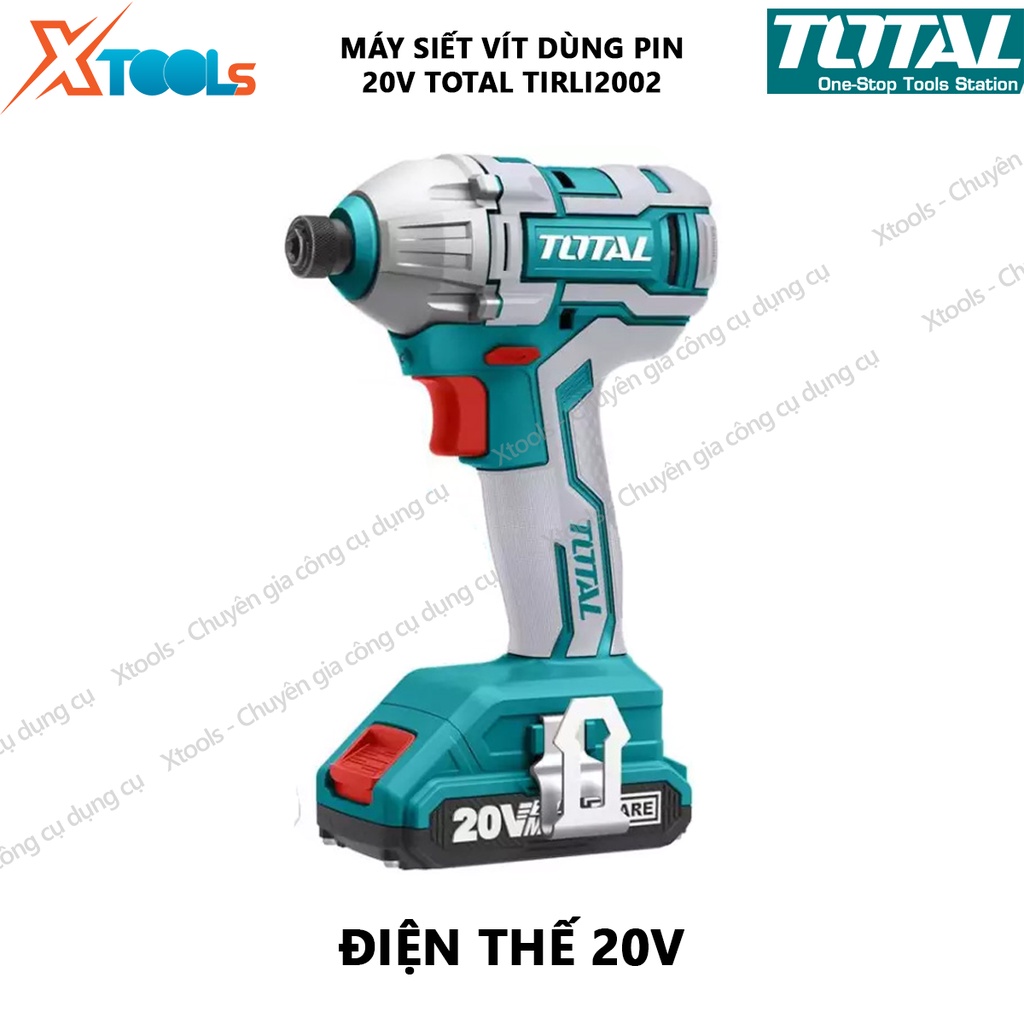 Máy bắn vít dùng pin 20v không chổi than TOTAL TIRLI2002 tốc độ 2400v/p, lực siết 3550bpm dung lượng pin 2.0ah, tặng kèm