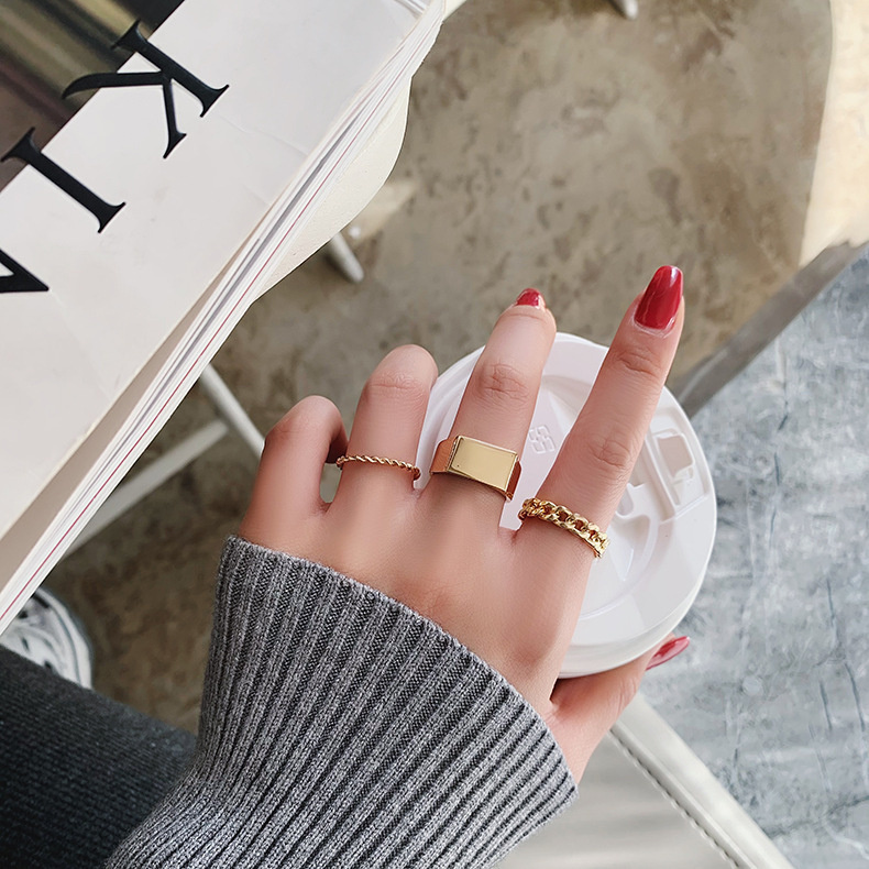 Set 3 Nhẫn Thiết Kế Hình Học Phong Cách Retro Cho Nữ