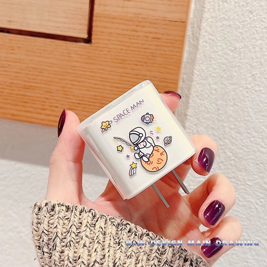 Vỏ Silicon Trong Suốt Bảo Vệ Dây Cáp Sạc Nhanh 18W 20W Hình Hoạt Hình Cinnamoroll/Gấu/Phi Hành Gia/Gấu Dễ Thương