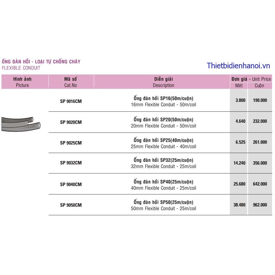 Combo 1 Cuộn Ống Ruột Gà Luồn Dây Điện Sino Các Loại Bằng Nhựa Chống Cháy