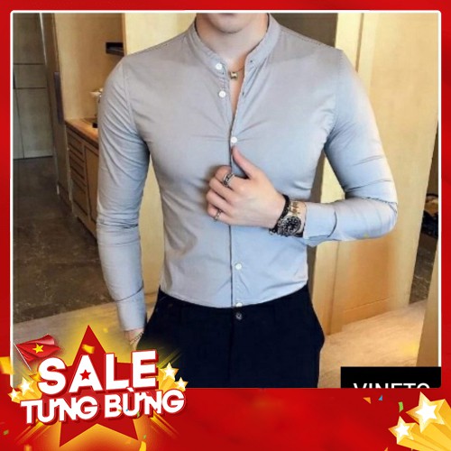 -Hàng nhập khẩu Sơ Mi Nam Cổ Tàu Dáng Ôm Body Hàn Quốc Vải Mịn Mát, Áo Sơ Mi Cổ Trụ Không Nhăn Liên hệ mua hàng 084.209
